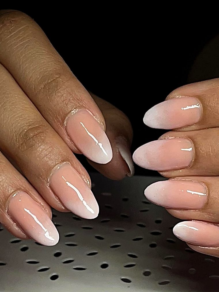Soft pink to white ombre almond nails